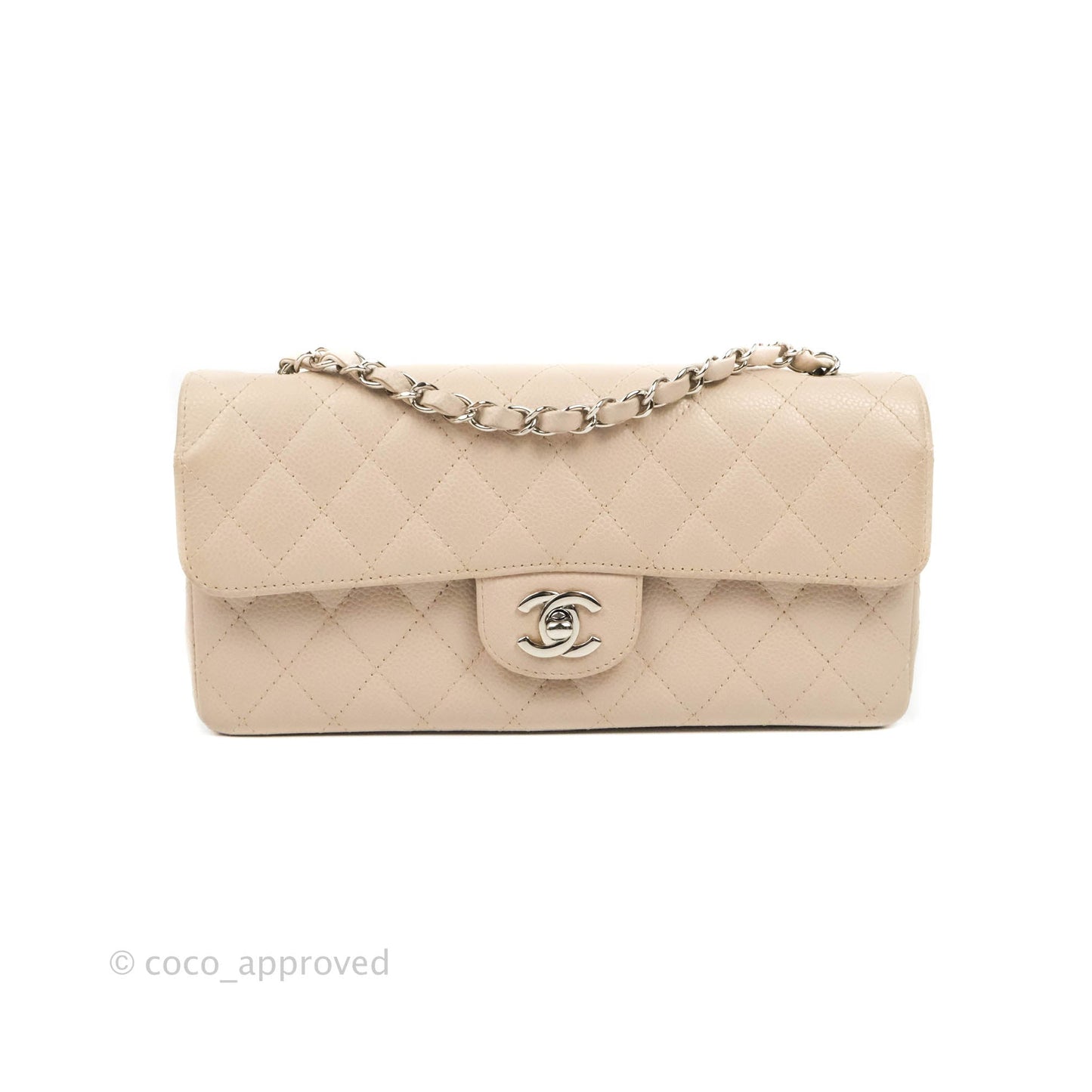 Chanel Quilted East West Flap Pale Pink Caviar Silver Hardware