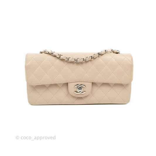 Chanel Quilted East West Flap Pale Pink Caviar Silver Hardware