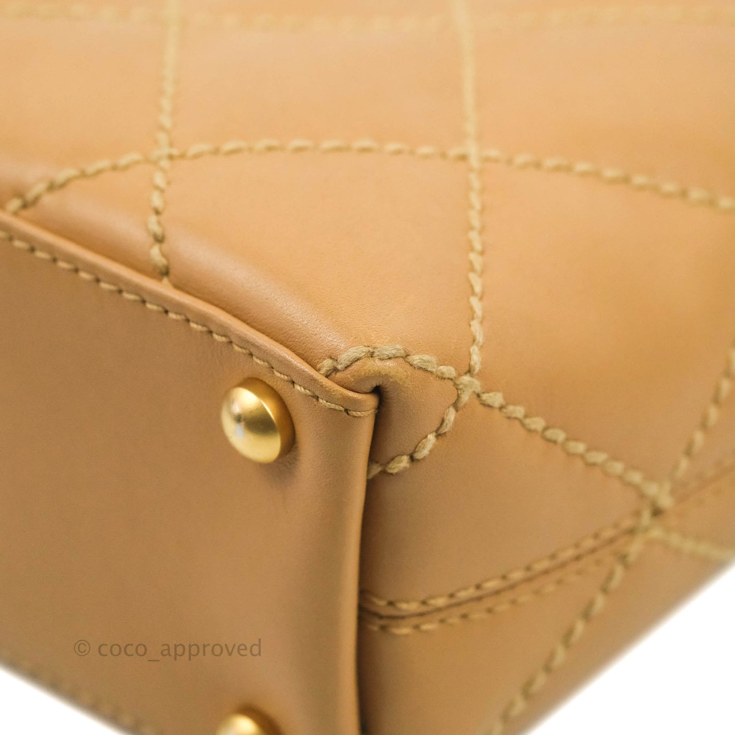 Chanel Vintage Quilted CC Tote Bag Beige Calfskin Gold Hardware