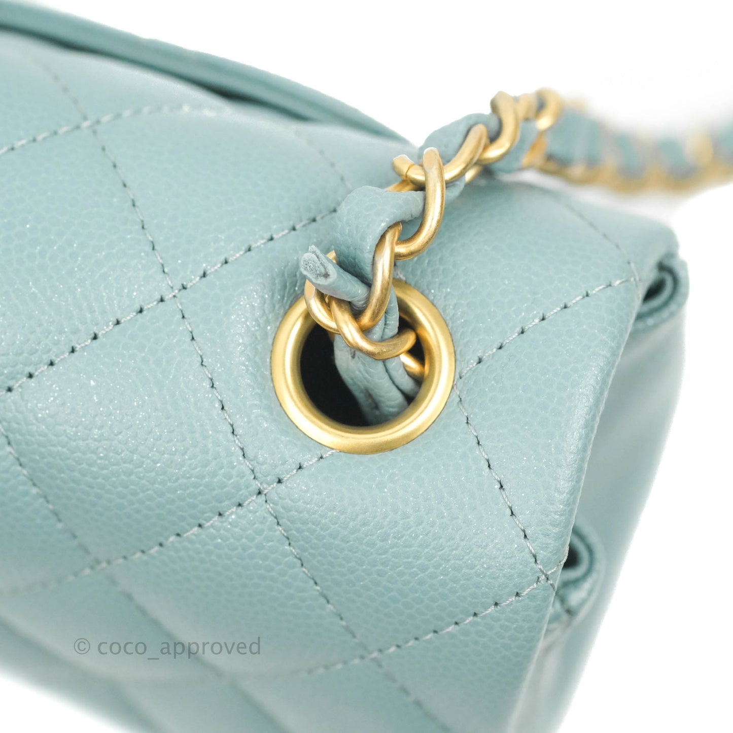 Chanel Quilted Mini Rectangular Flap Iridescent Blue Aged Gold Hardware 18C