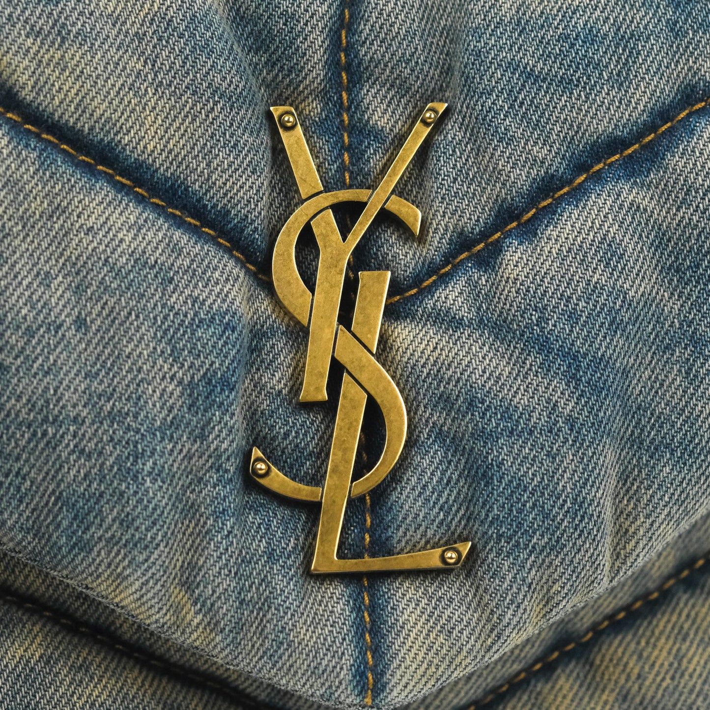 Saint Laurent Puffer Small Chain Bag Vintage Denim Suede Rodeo Blue