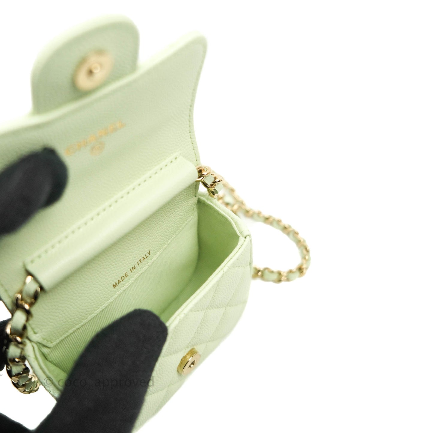 Chanel Classic Clutch With Chain Mint Green Gold Hardware