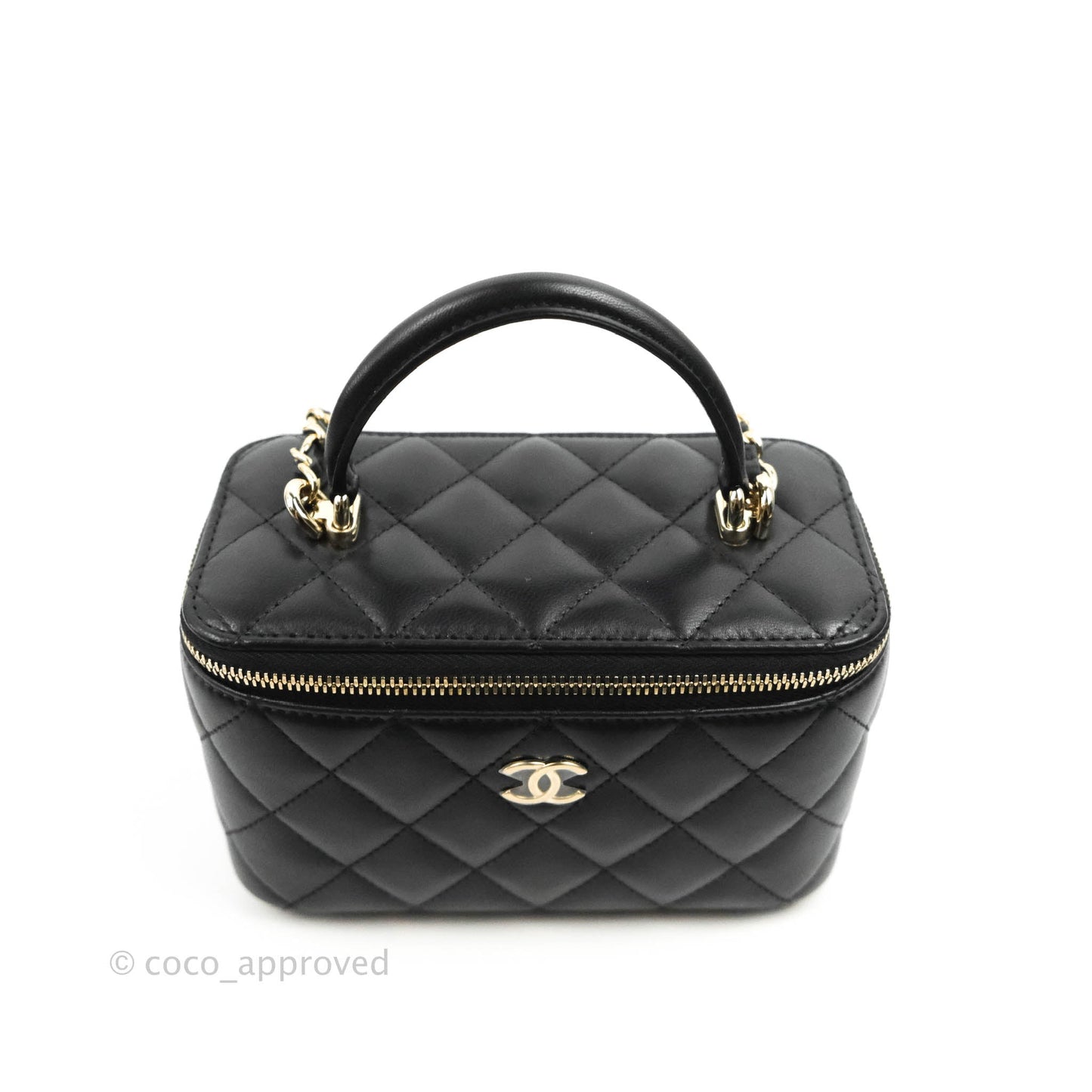 Chanel Vanity Rectangular Top Handle Black Lambskin Gold Hardware