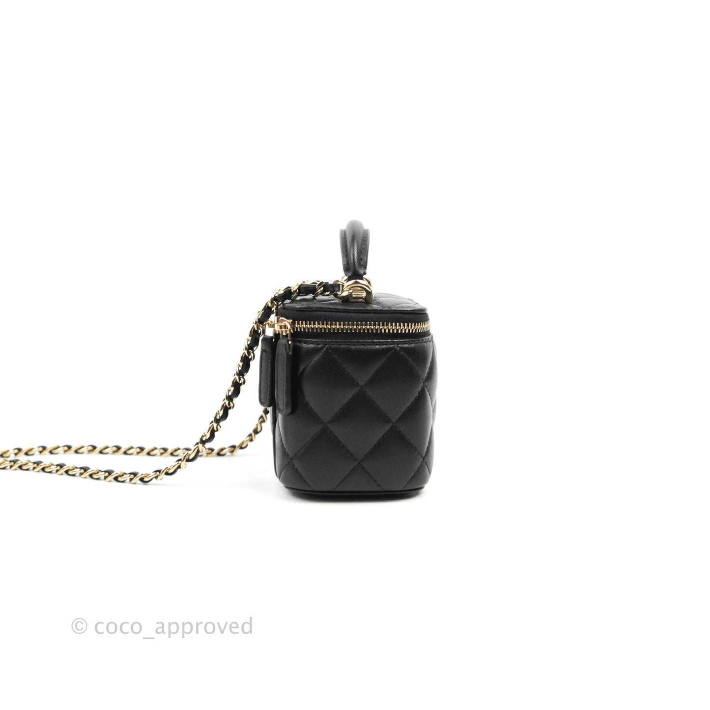 Chanel Mini Top Handle Vanity With Chain Black Lambskin Gold Hardware