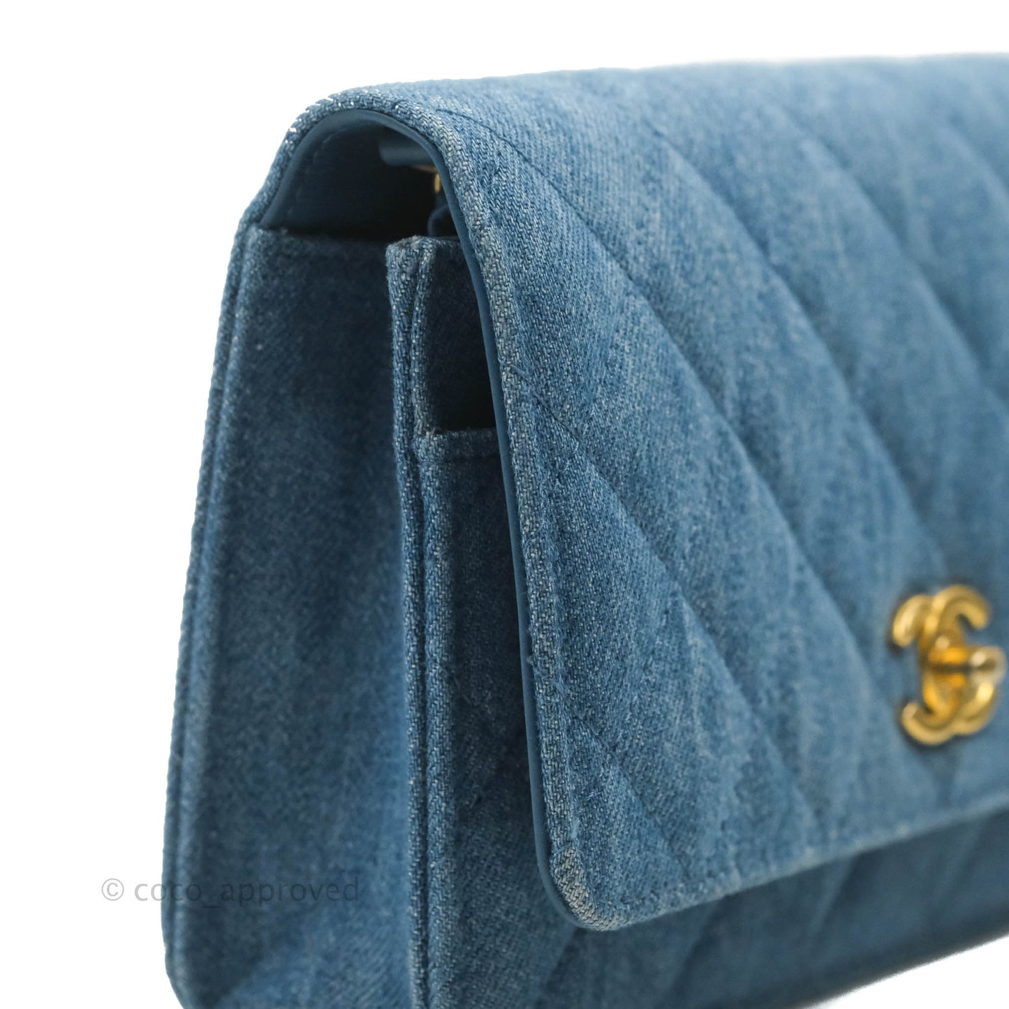 Chanel Quilted Pearl Crush Wallet on Chain WOC Denim Aged Gold Hardware