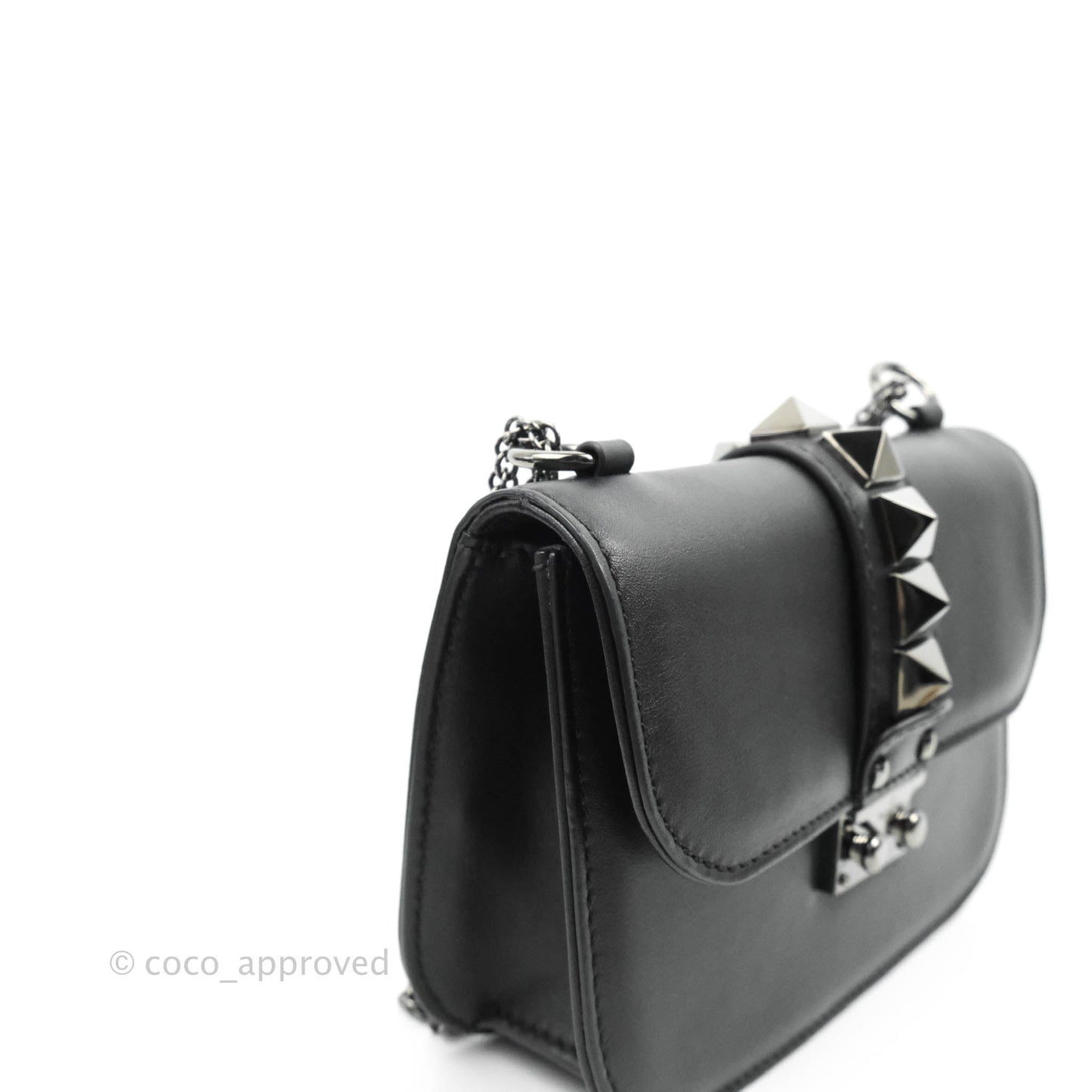 Valentino Vitello Small Glam Lock Rockstud Flap So Black