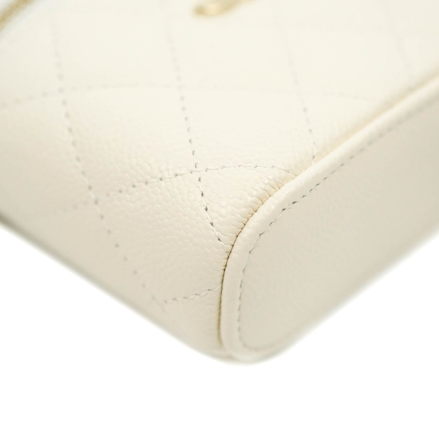 Chanel Quilted Small Handle With Care Vanity Case With Chain White Caviar Gold Hardware