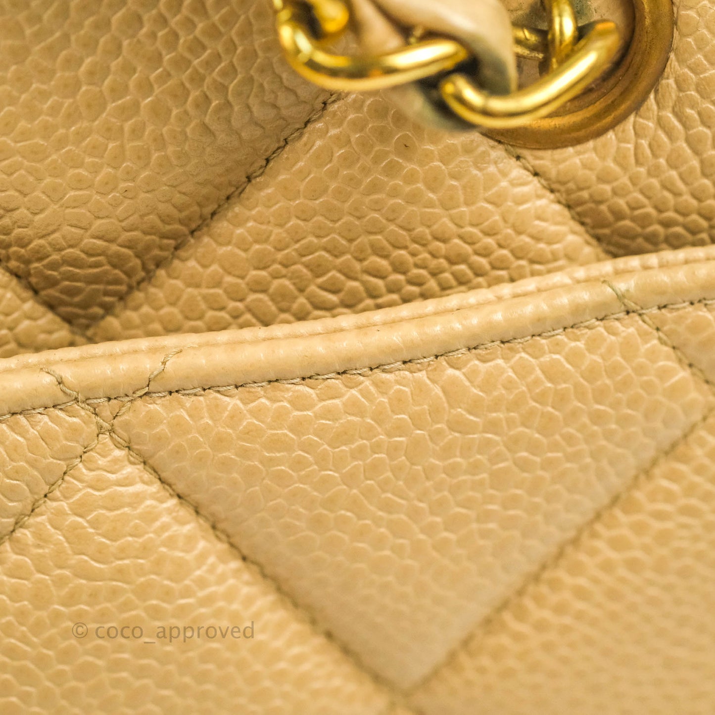 Chanel Vintage CC Quilted Tote Dark Beige Caviar 24K Gold Hardware