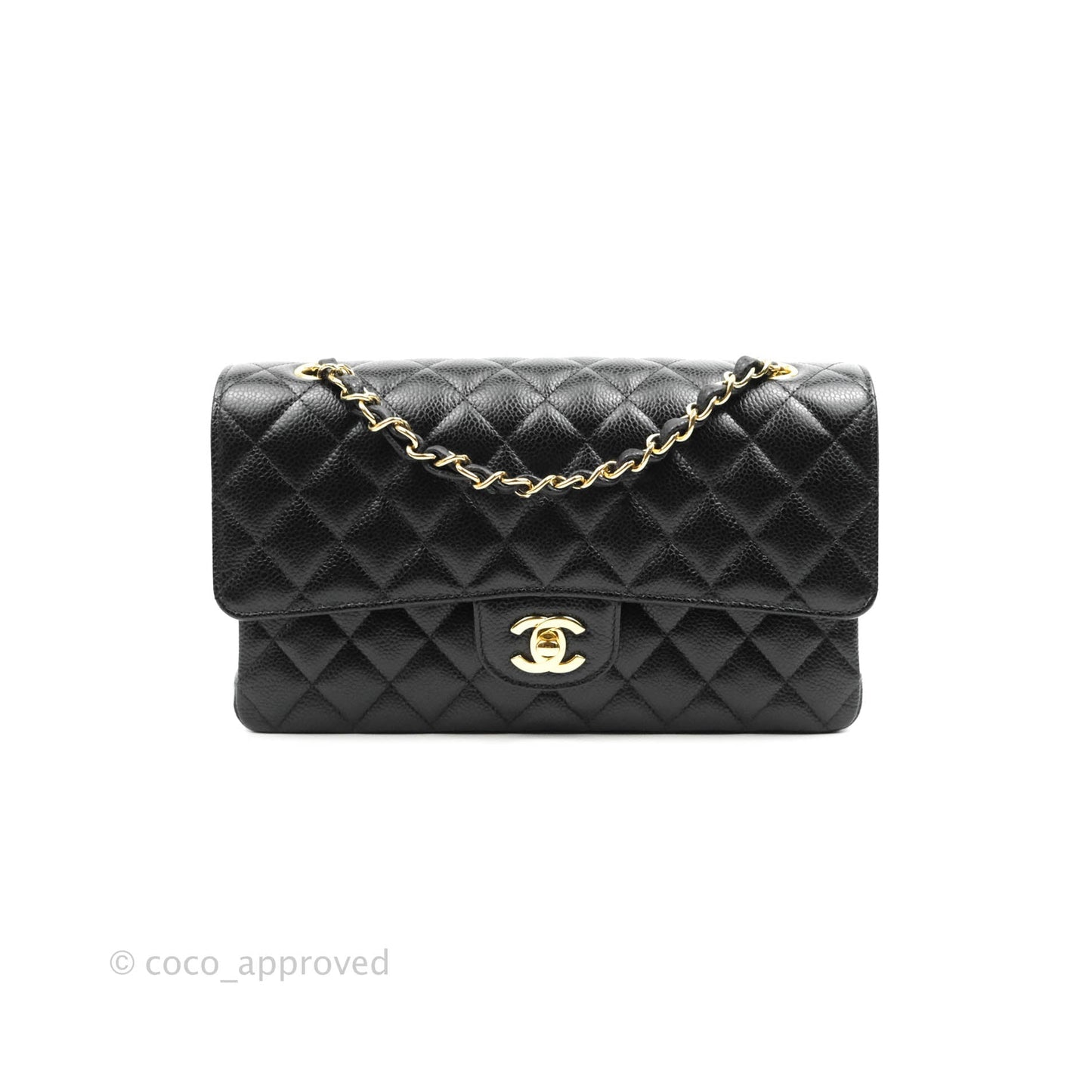 Chanel Classic M/L Medium Double Flap Black Caviar Gold Hardware