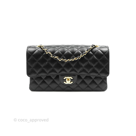 Chanel Classic M/L Medium Double Flap Black Caviar Gold Hardware