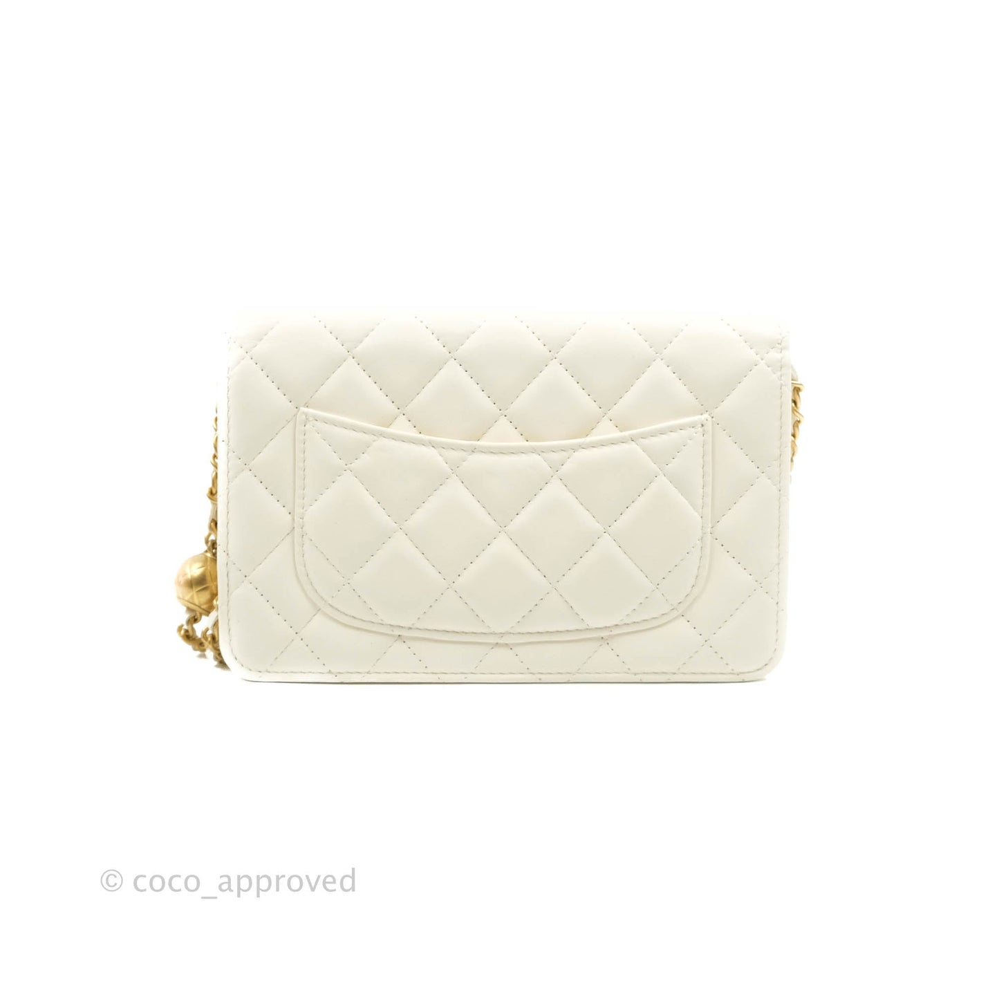 Chanel Quilted Pearl Crush Wallet on Chain WOC White Lambskin Aged Gold Hardware
