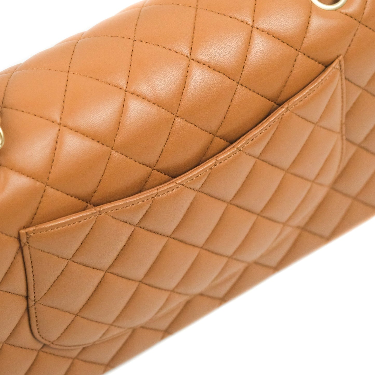 Chanel Classic M/L Medium Flap Quilted Dark Beige Caramel Lambskin Gold Hardware