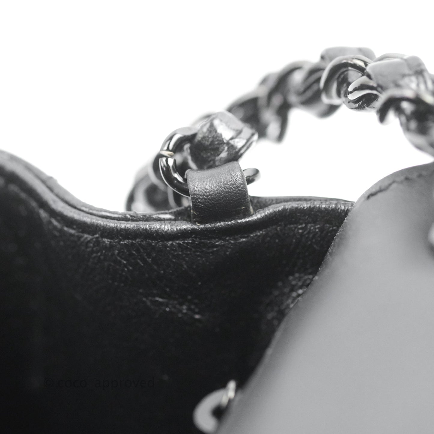 Chanel Mini Square Chevron Flap Black Crumpled Metallic Patent So Black