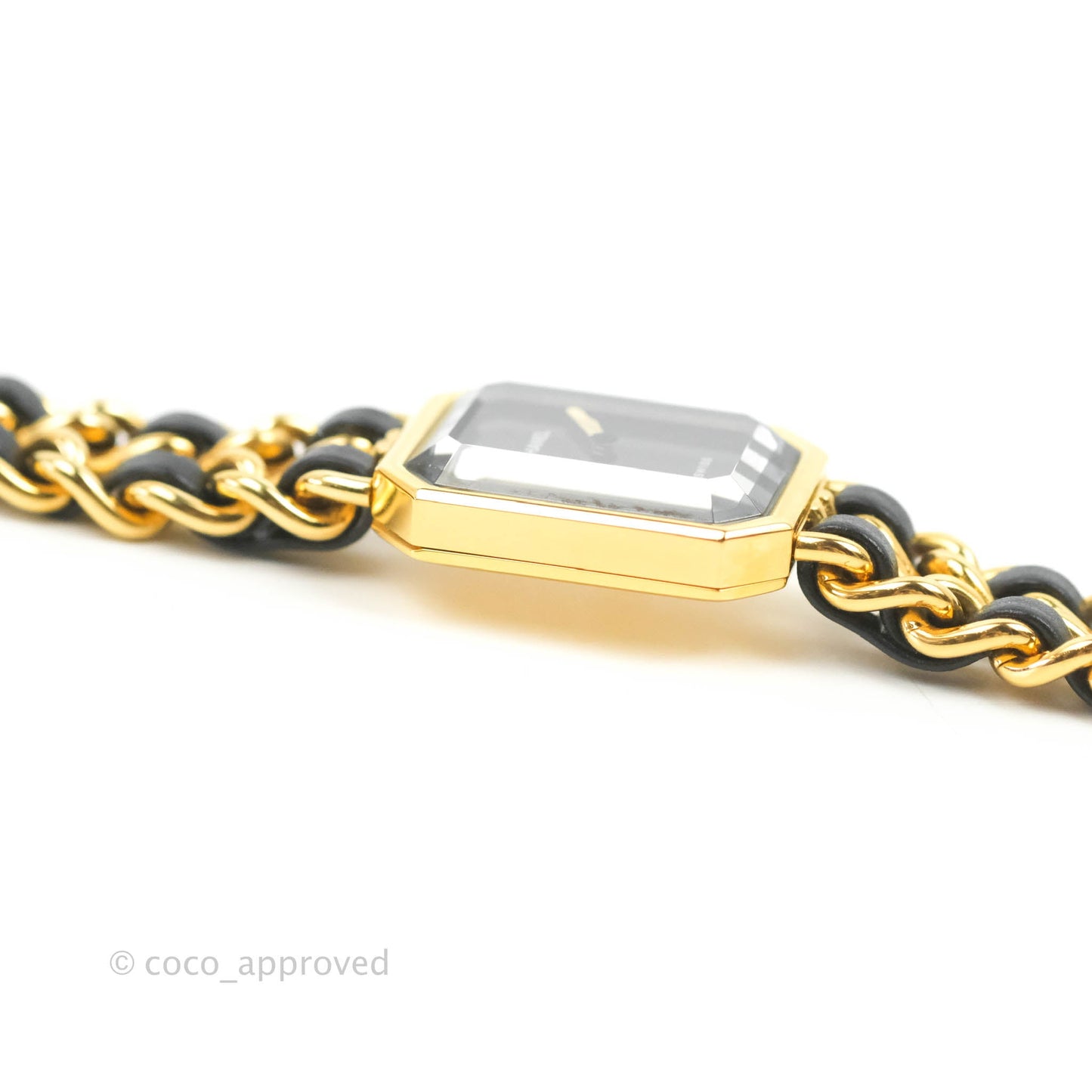 Chanel Vintage Première Watch Black Leather Gold Plated Size M