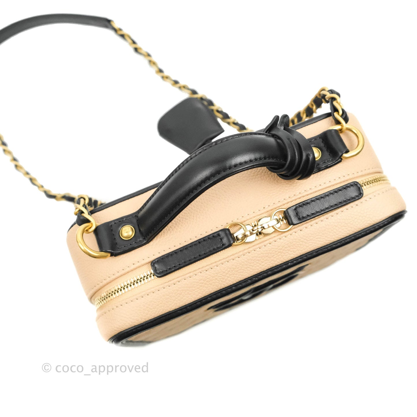 Chanel Quilted Medium CC Filigree Vanity Case Beige Caviar Gold Hardware