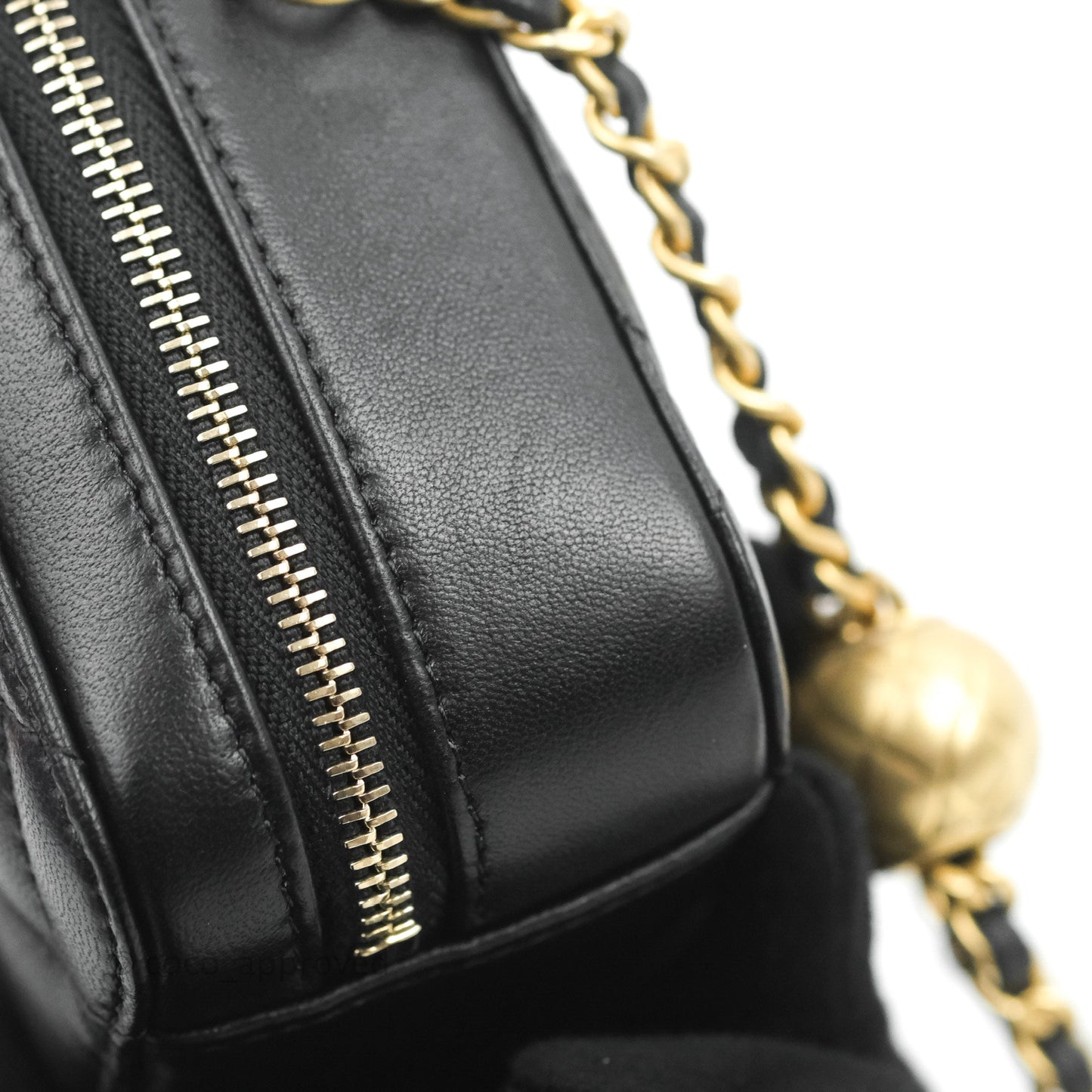 Chanel Mini Pearl Crush Quilted Camera Case Black Lambskin Aged Gold Hardware