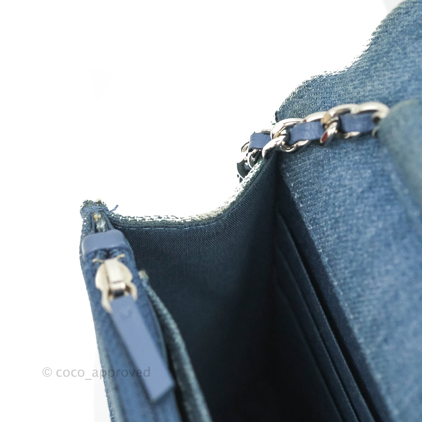 Chanel Quilted Wallet on Chain WOC Washed Denim Silver Hardware