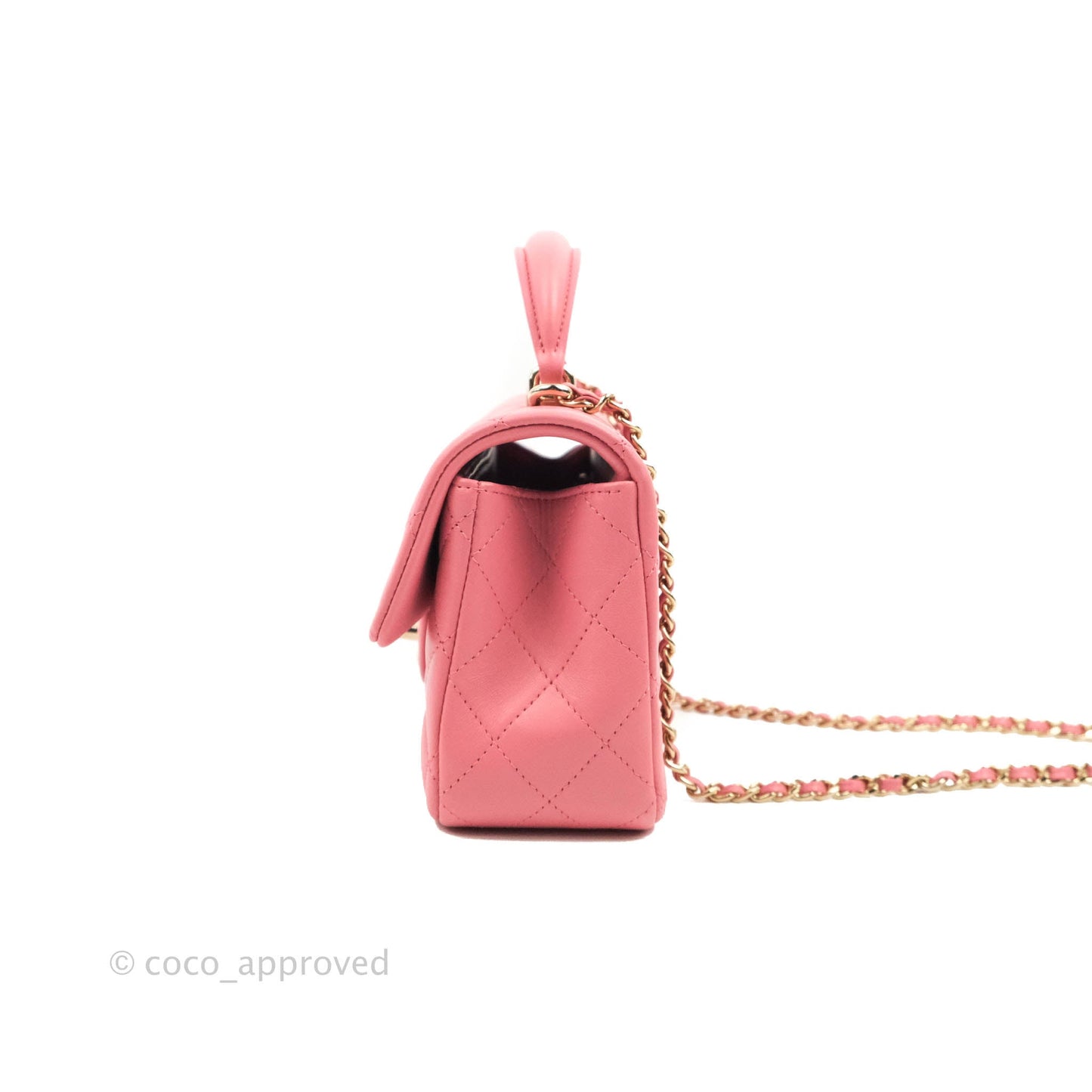 Chanel Top Handle Mini Rectangular Flap Bag Pink Lambskin Gold Hardware