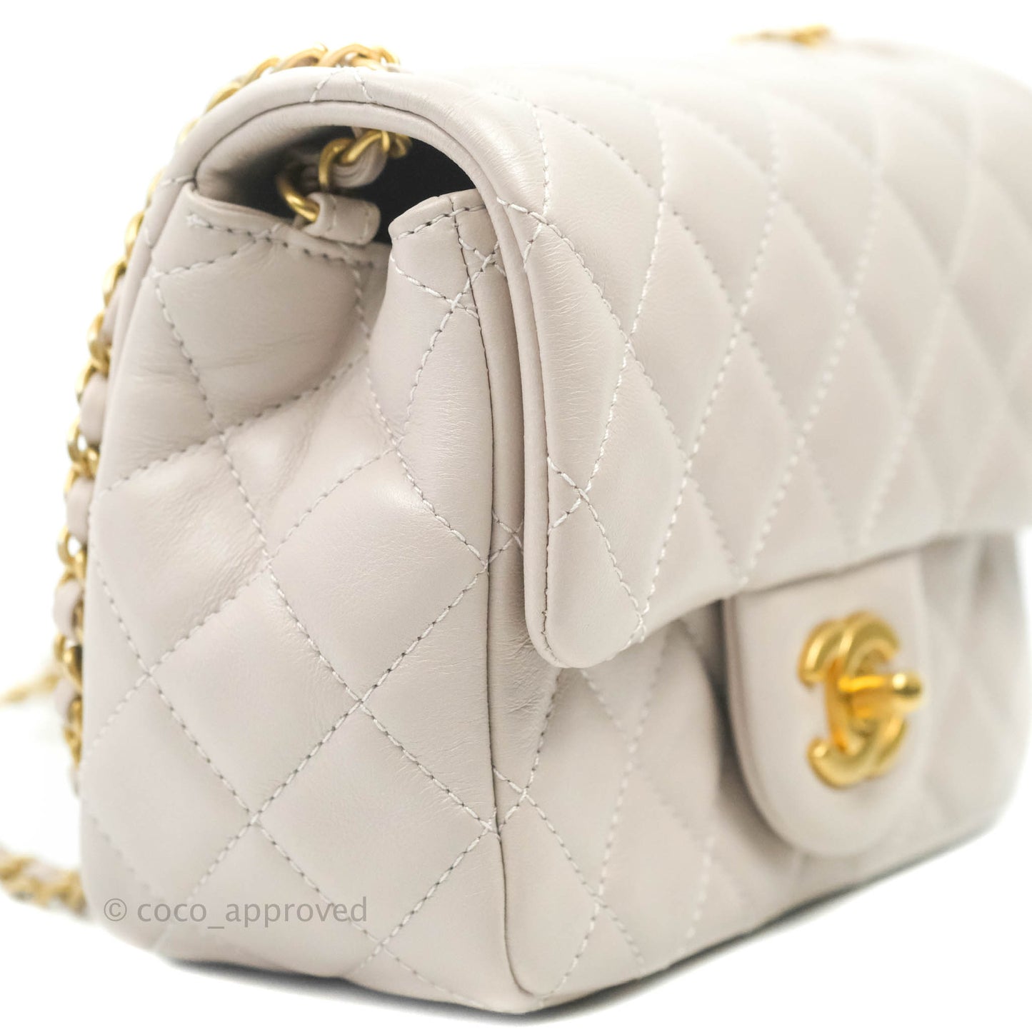 Chanel Mini Square Pearl Crush Quilted Pale Lilac Lambskin Gold Hardware