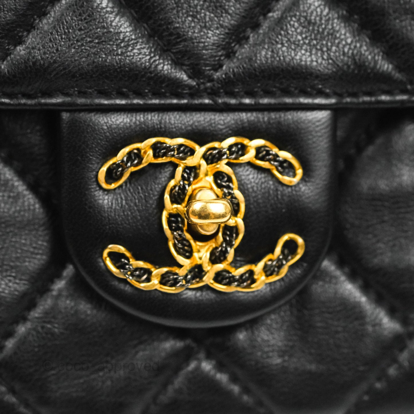 Chanel Flap Bag Black Lambskin Aged Gold Hardware