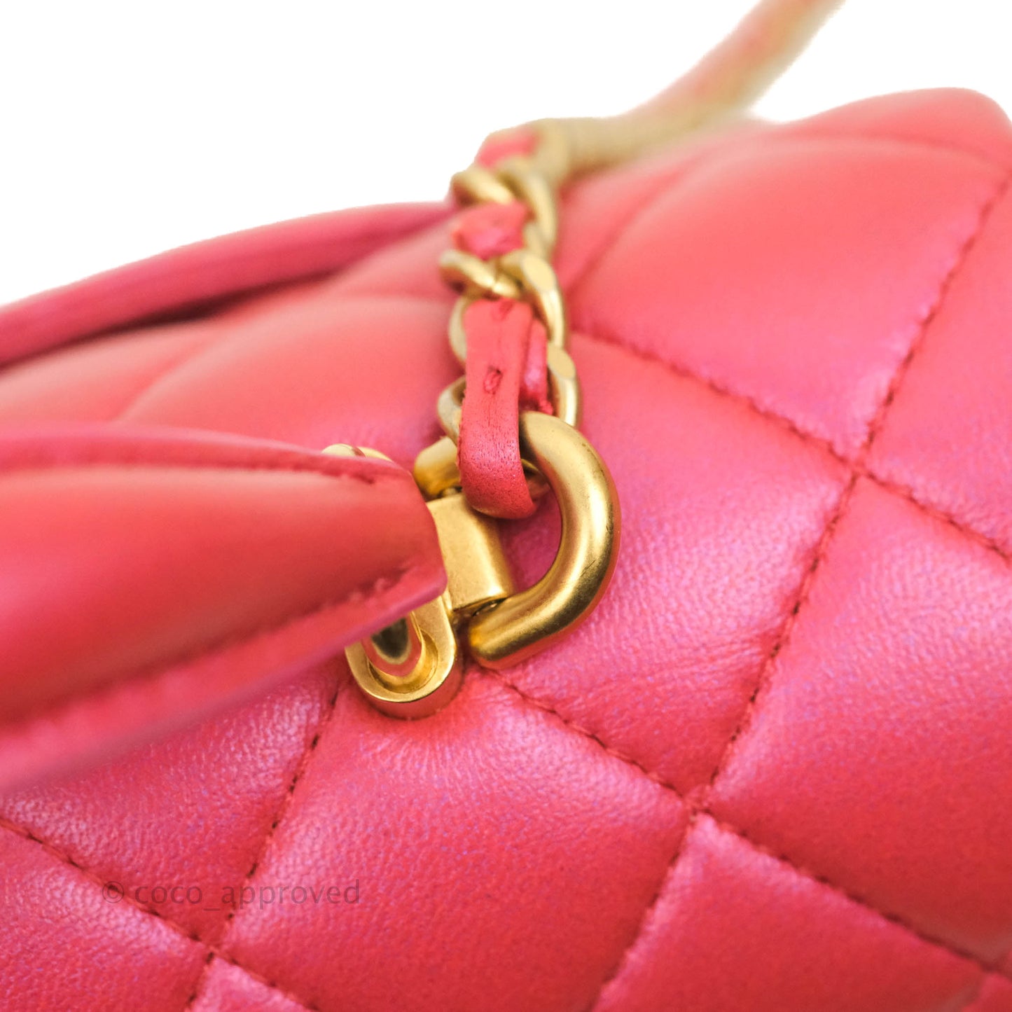 Chanel Top Handle Mini Rectangular Flap Bag Iridescent Red Lambskin Gold Hardware