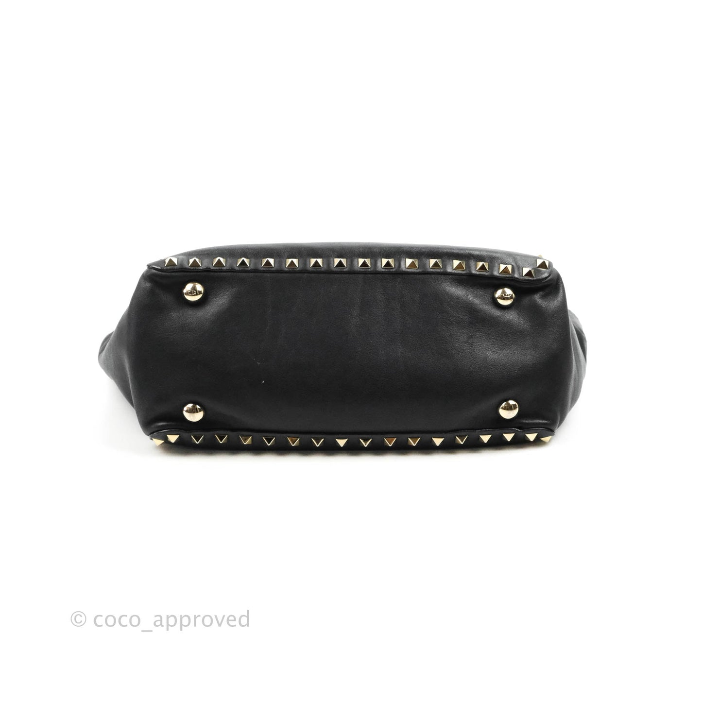 Valentino Garavani Small Trapeze Rockstud Black Grained Calfskin Gold Hardware