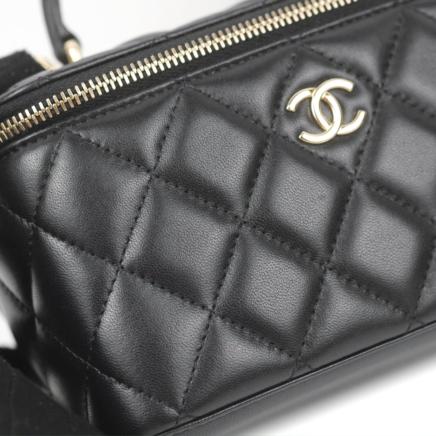 Chanel Vanity Rectangular Top Handle Black Lambskin Gold Hardware