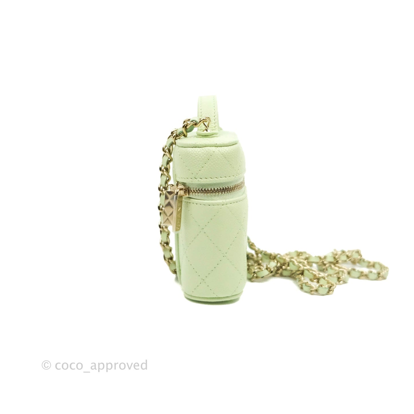 Chanel Quilted Small Handle With Care Vanity Case With Chain Green Caviar Gold Hardware