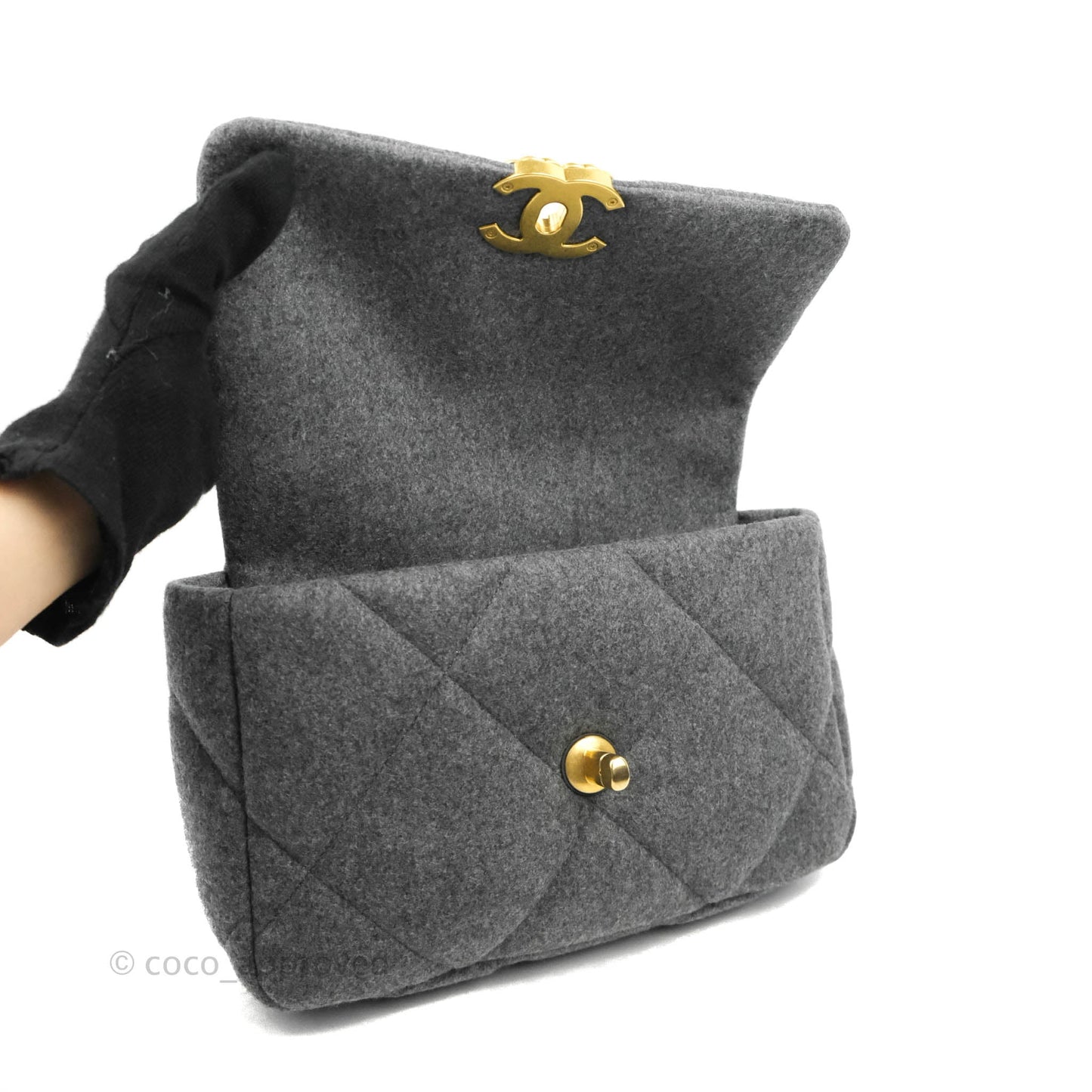 Chanel 19 Small Grey Wool Fabric Mixed Hardware