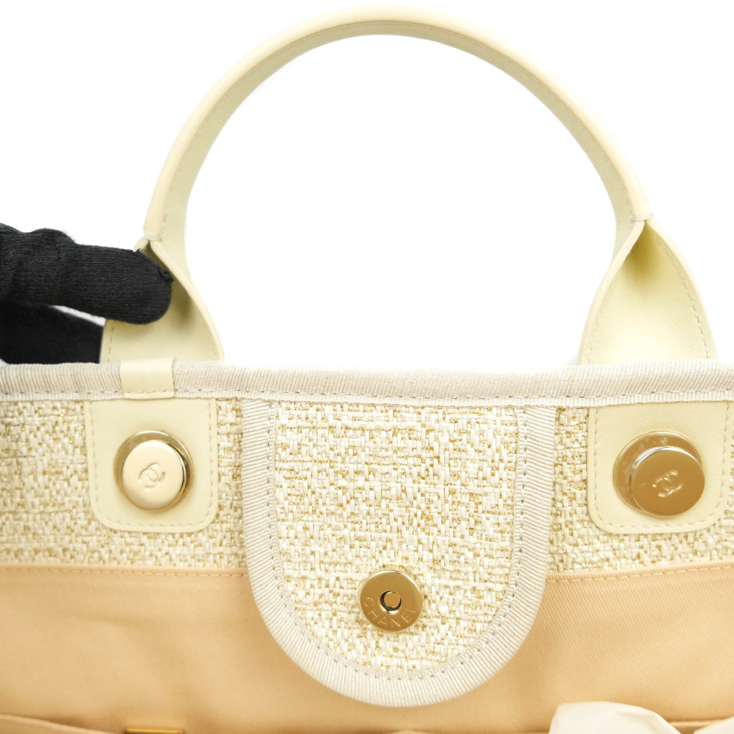 Chanel Large Deauville Iridescent Gold Beige Canvas Gold Hardware
