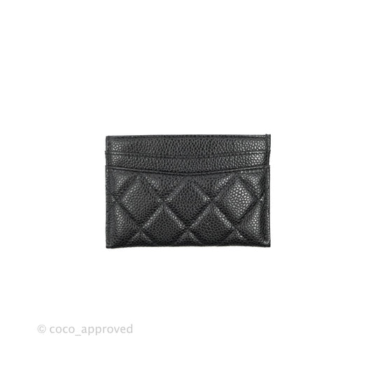 Chanel Classic Flat Card Holder Black Caviar Silver Hardware