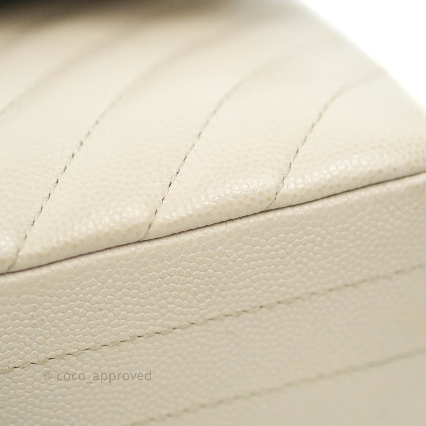 Chanel Classic M/L Medium Double Flap Chevron Ivory Caviar Gold Hardware