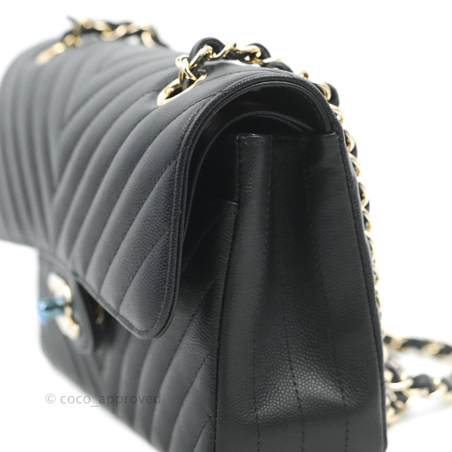 Chanel Classic Chevron S/M Small Double Flap Black Caviar Gold Hardware