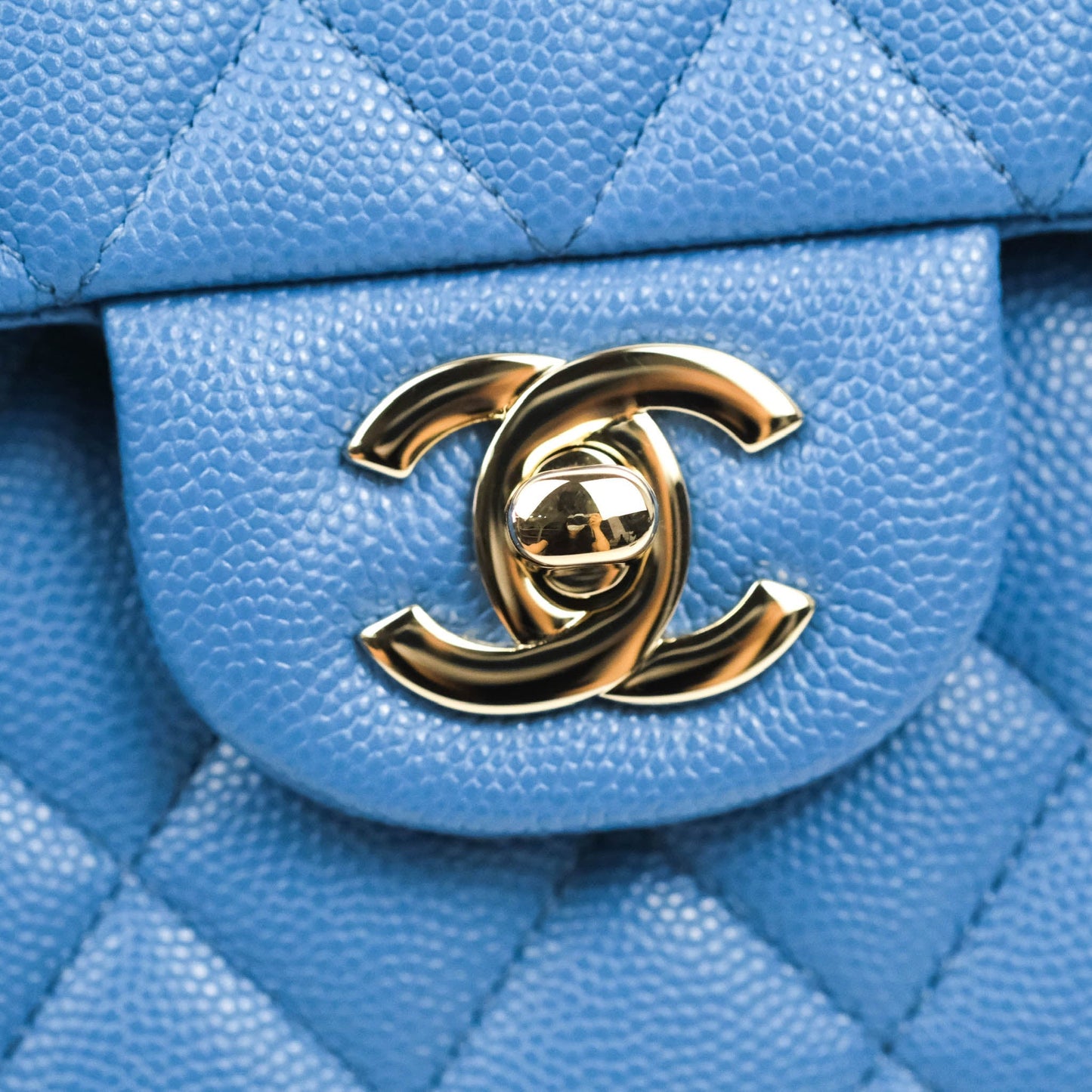 Chanel Small Classic Quilted Flap Blue Caviar Gold Hardware