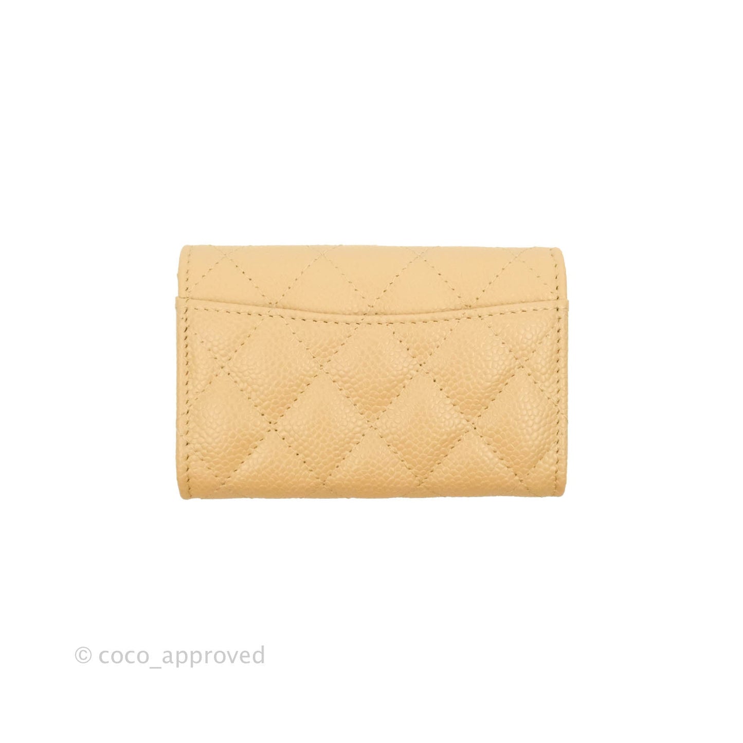 Chanel Quilted Flap Card Holder Beige Caviar Silver Hardware