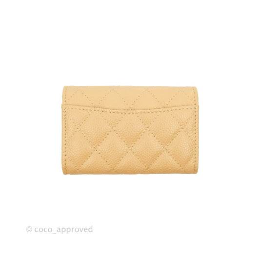 Chanel Quilted Flap Card Holder Beige Caviar Silver Hardware