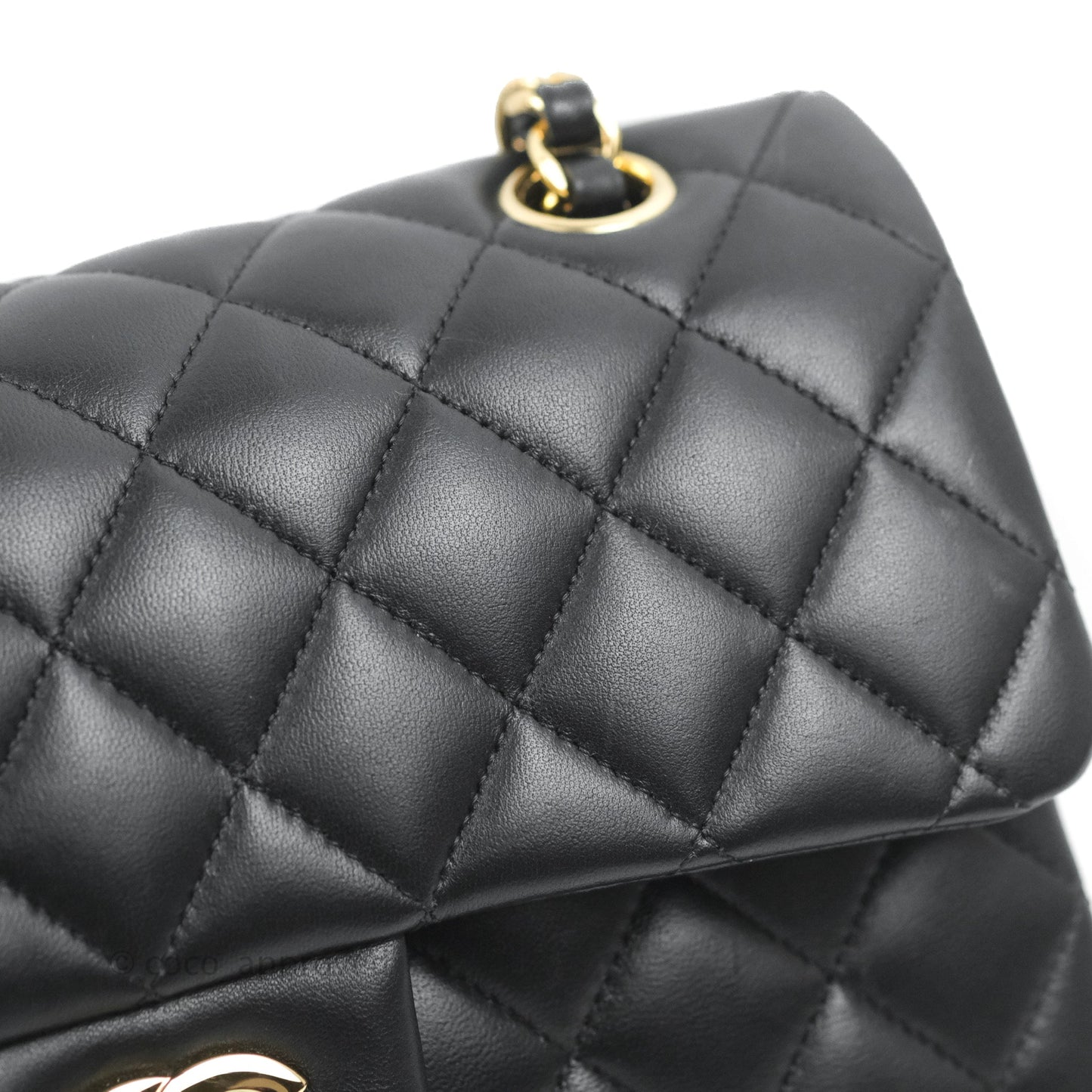 Chanel Small Classic Quilted Flap Black Lambskin Gold Hardware