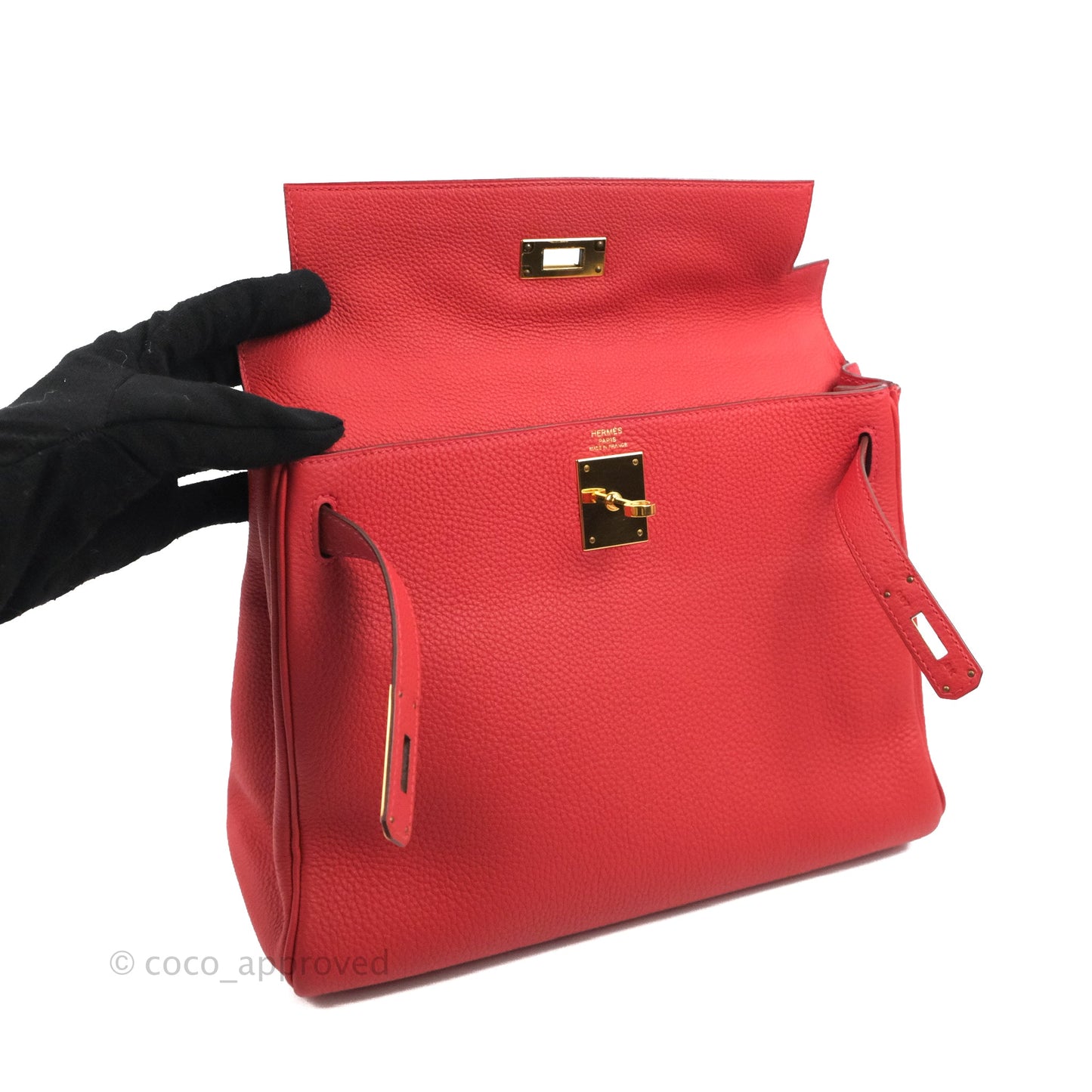 Hermès Retourne Taurillon Kelly 28 Rouge Pivoine Clemence Gold Hardware