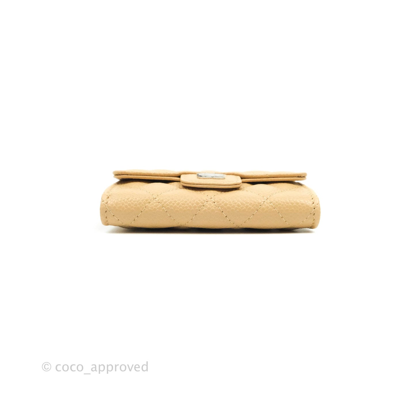 Chanel Quilted Flap Card Holder Beige Caviar Silver Hardware