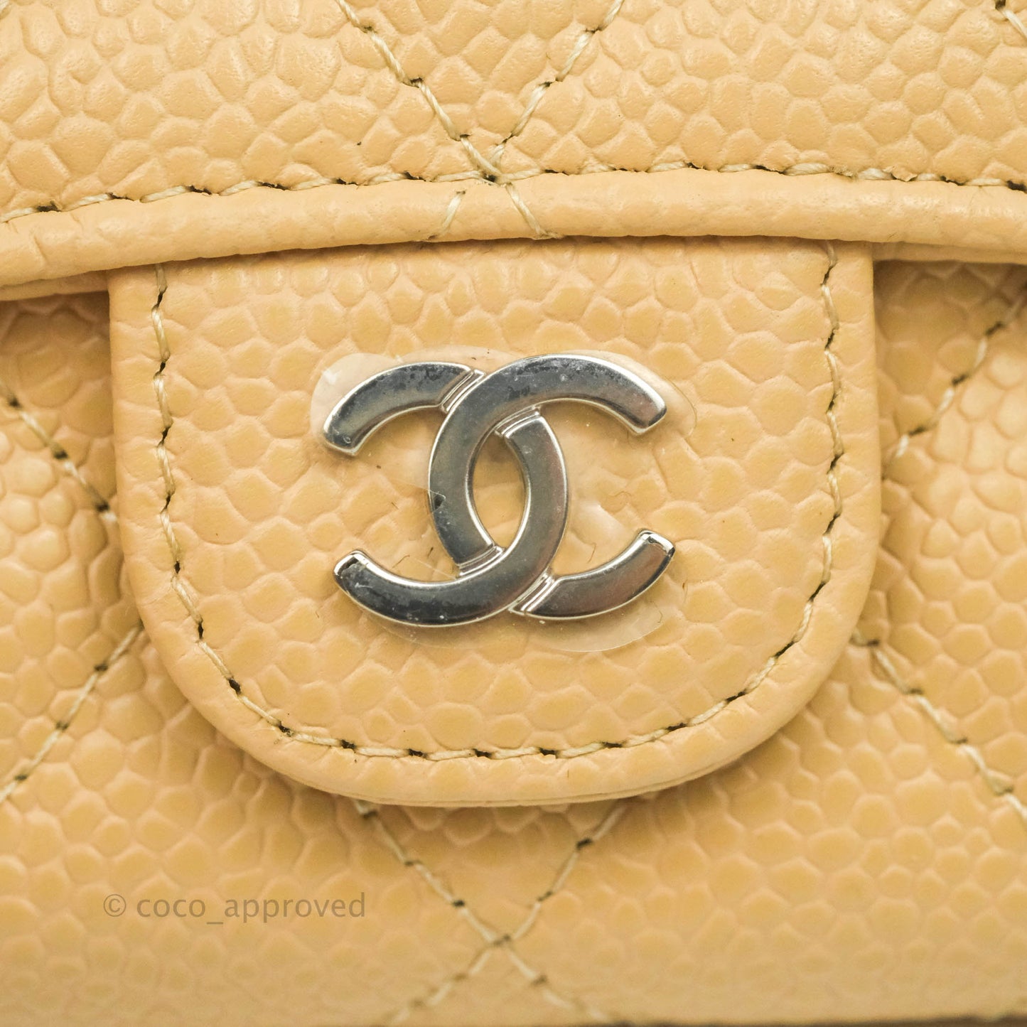 Chanel Quilted Flap Card Holder Beige Caviar Silver Hardware