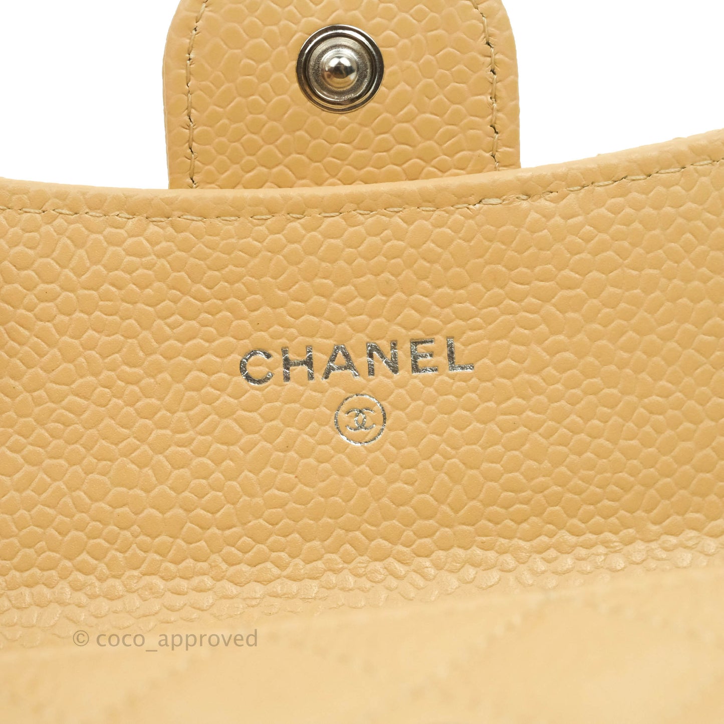 Chanel Quilted Flap Card Holder Beige Caviar Silver Hardware