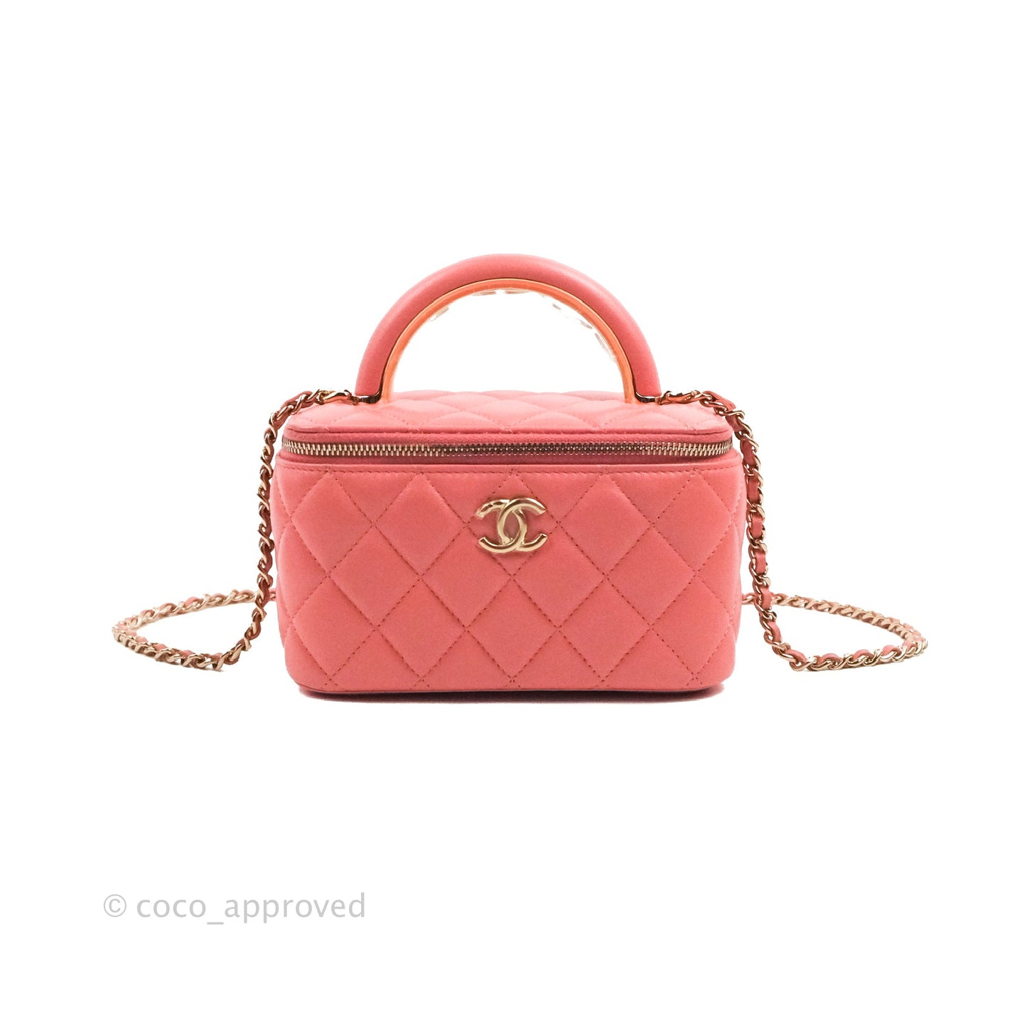 Chanel Vanity Rectangular Top Handle Pink Lambskin Gold Hardware