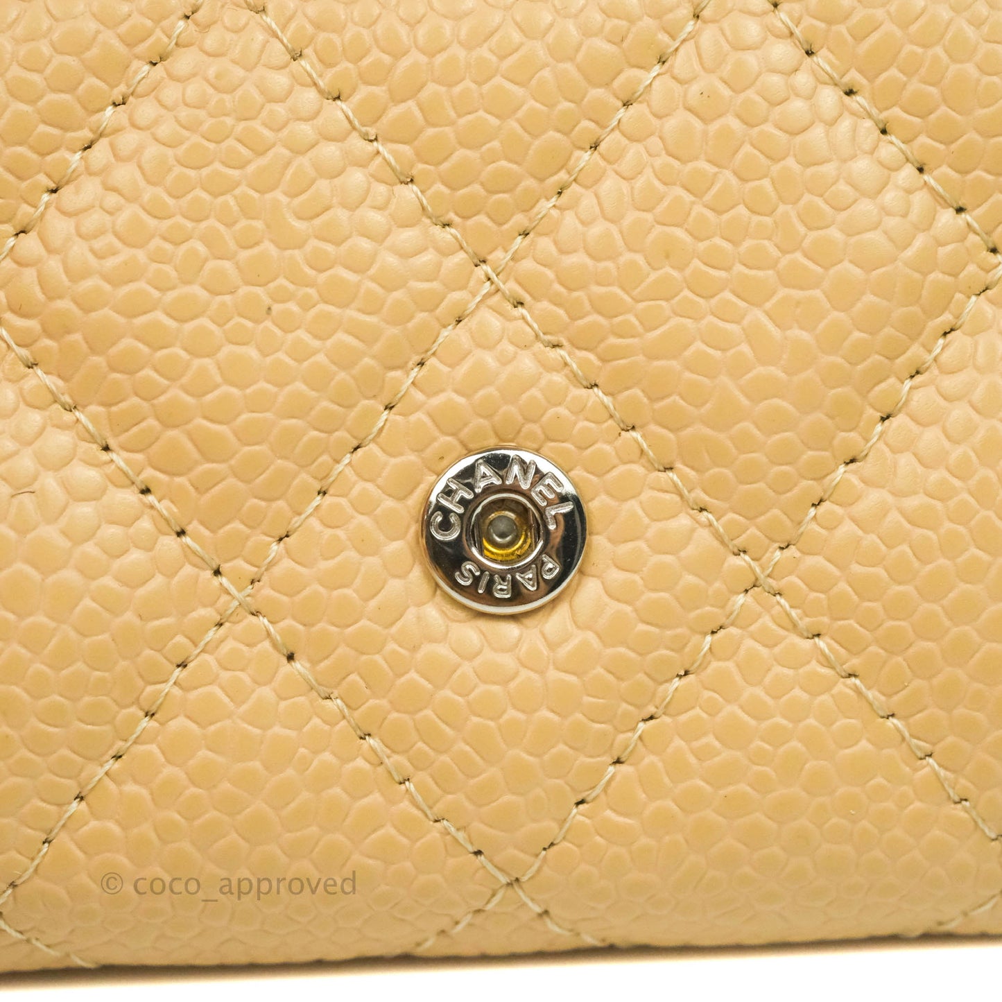 Chanel Quilted Flap Card Holder Beige Caviar Silver Hardware