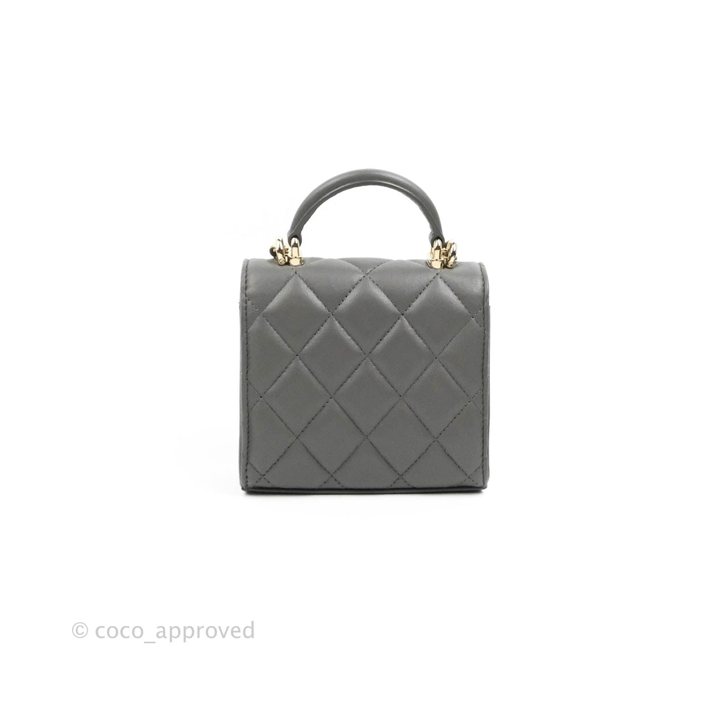 Chanel Mini Handle Clutch With Chain Grey Lambskin Gold Hardware