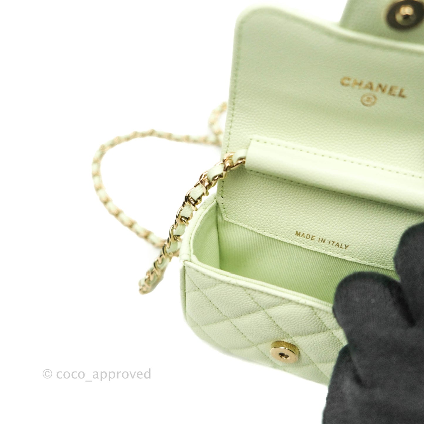 Chanel Classic Clutch With Chain Mint Green Gold Hardware