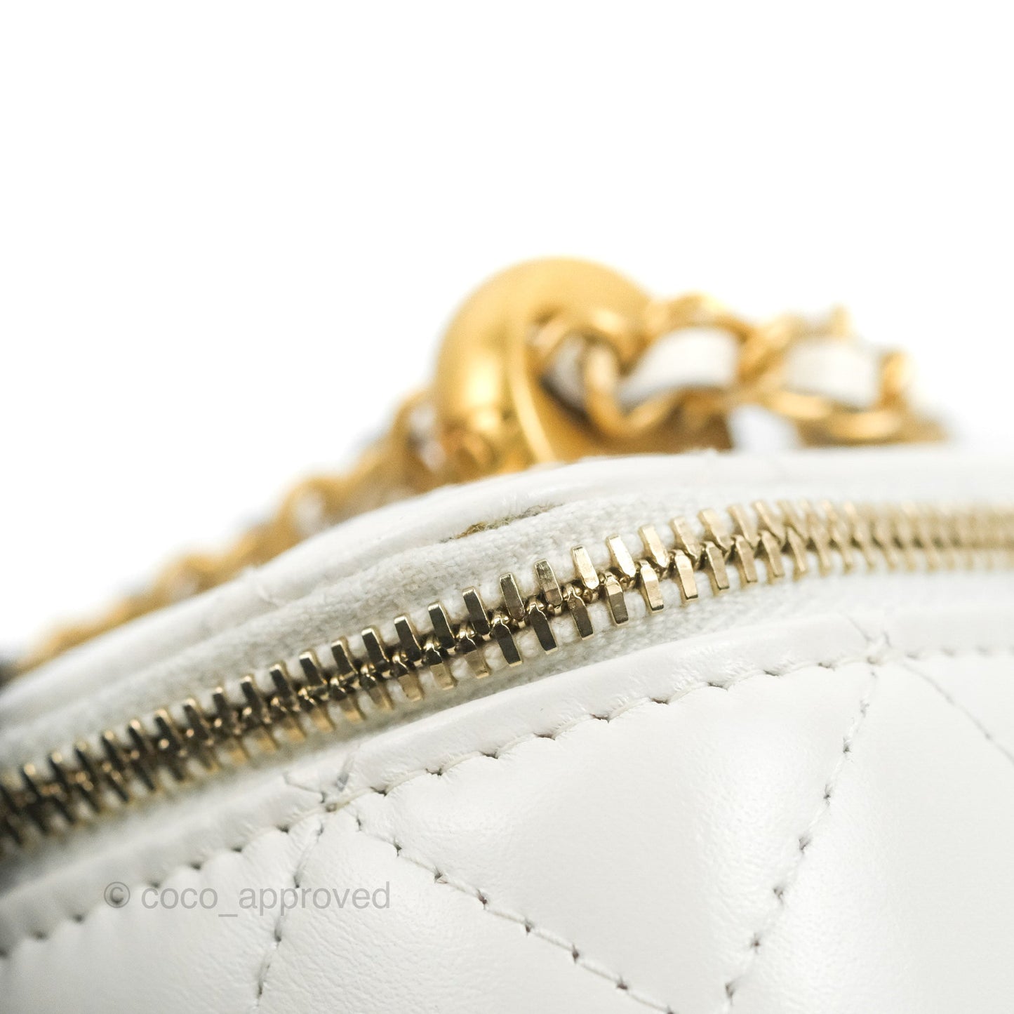 Chanel Quilted Mini Perfect Fit Vanity With Chain White Calfskin Aged Gold Hardware