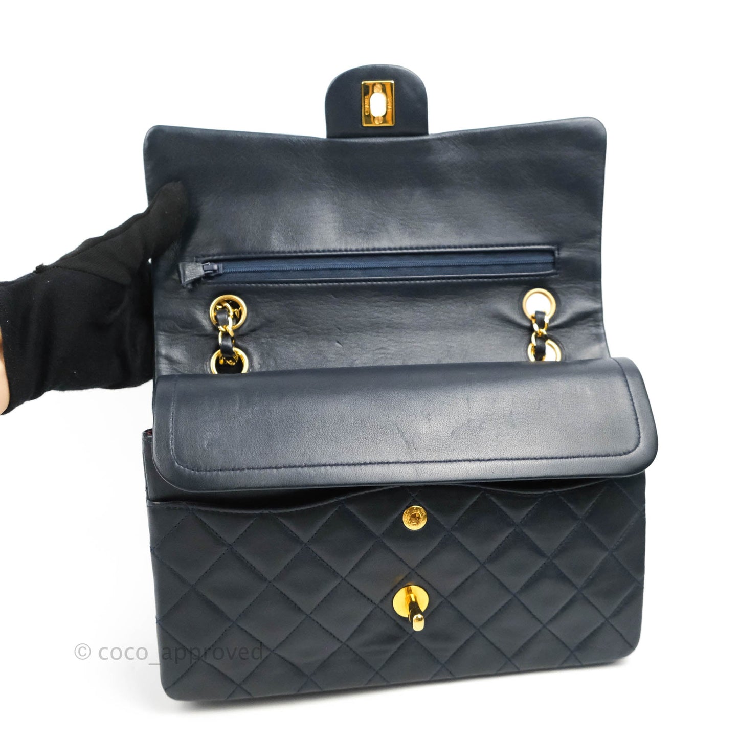 Chanel Classic Vintage Medium M/L Flap Navy Lambskin 24K Gold Hardware