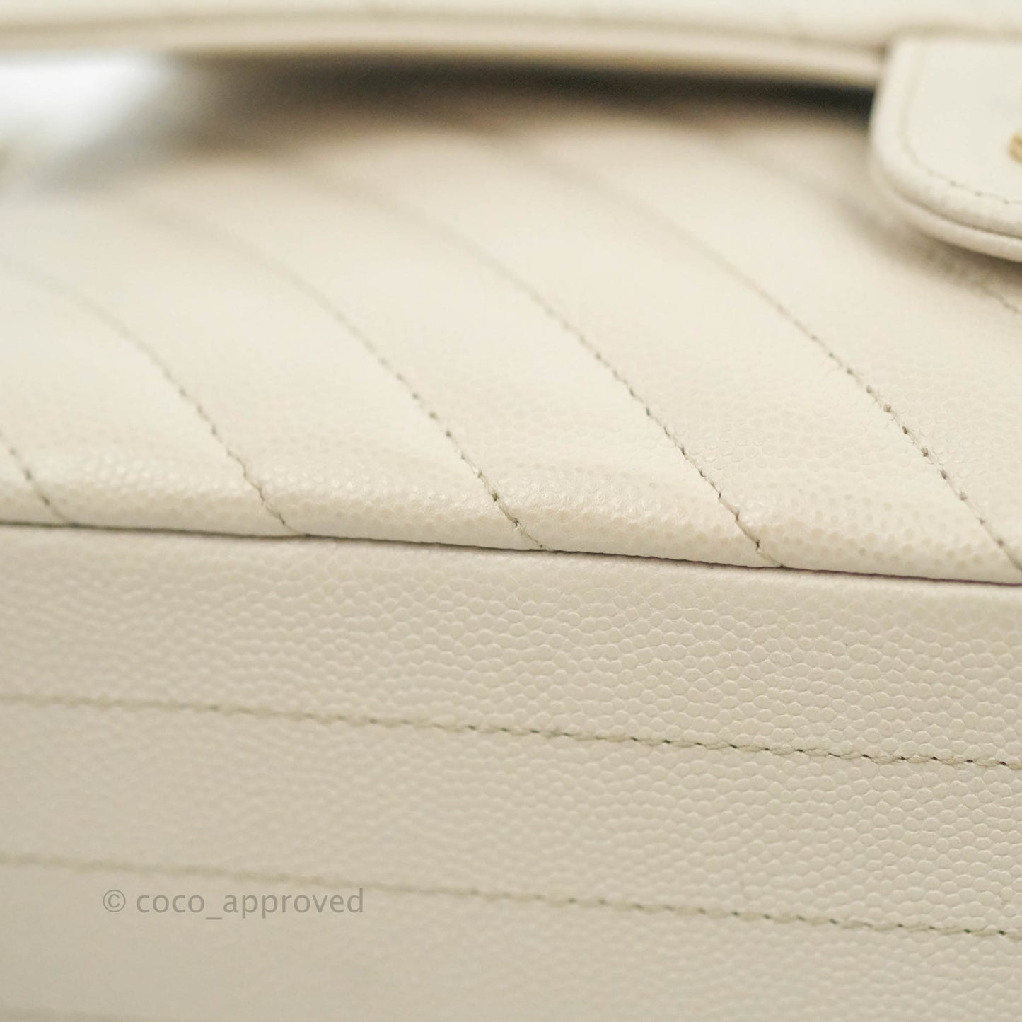 Chanel Classic M/L Medium Double Flap Chevron Ivory Caviar Gold Hardware