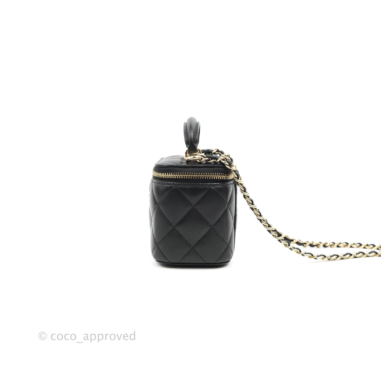 Chanel Mini Top Handle Vanity With Chain Black Lambskin Gold Hardware