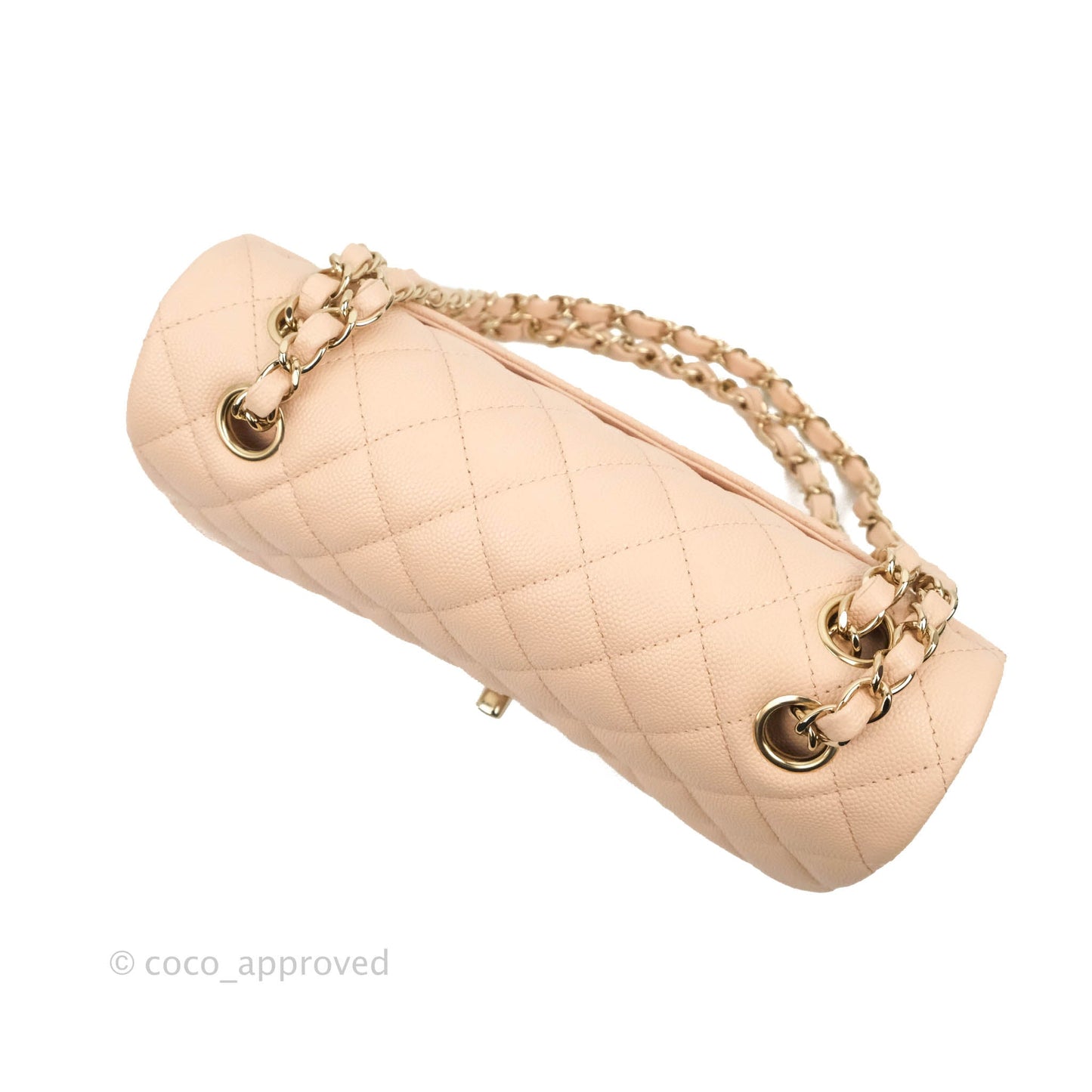 Chanel Small Classic Quilted Flap Light Beige Pink Caviar Gold Hardware 22C